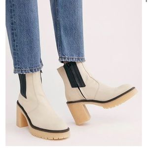Free People Boots, the James Leather Block Heel Chunky Lug Sole Chelsea Booties